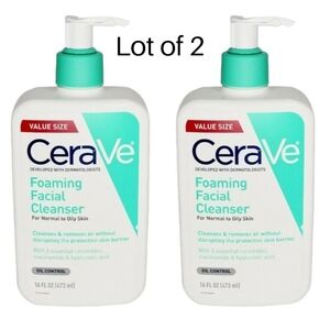 Lot of 2 CeraVe JUMBO Foaming Facial Cleanser Normal to Oily Skin 16 fl oz